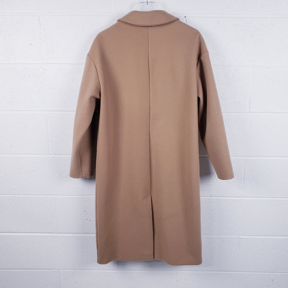 TopShop Double-Breasted  Long‎ Trench Coat Camel Tan Longline Oversized Size 8 - Picture 2 of 9